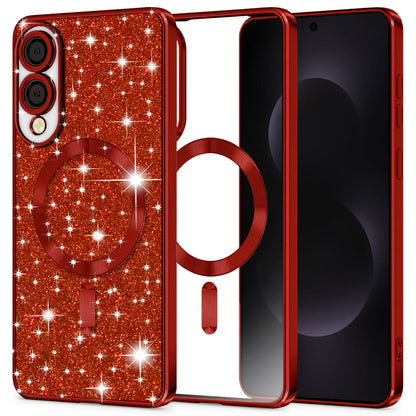 Калъф MagSafe за Samsung Galaxy S25 Edge S937, Techsuit, Luxury Glitter, Червен