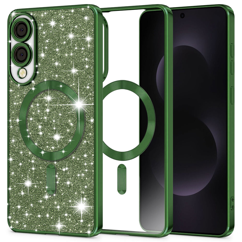 Калъф MagSafe за Samsung Galaxy S25 Edge S937, Techsuit, Luxury Glitter, Тъмнозелен