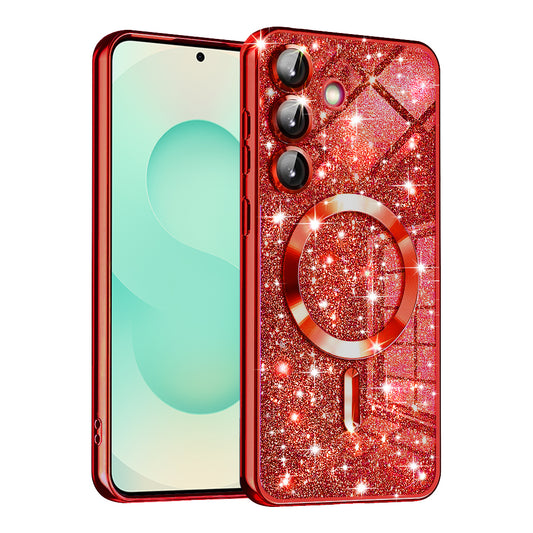 Калъф MagSafe за Samsung Galaxy S25+ S936, Techsuit, Luxury Glitter, Червен