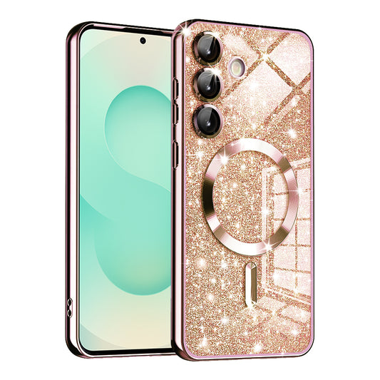 Калъф MagSafe за Samsung Galaxy S25+ S936, Techsuit, Luxury Glitter, Розово злато