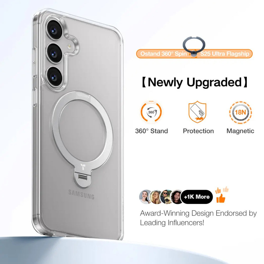 Калъф MagSafe за Samsung Galaxy S25+ S936, Torras, Ostand Spin, Прозрачен