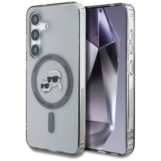 Калъф MagSafe за Samsung Galaxy S25 S931, Karl Lagerfeld, IML Metal Karl & Choupette's Heads, Черен