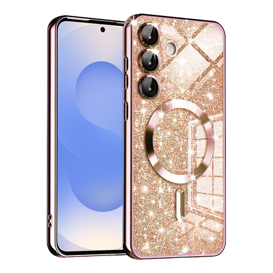 Калъф MagSafe за Samsung Galaxy S25 S931, Techsuit, Luxury Glitter, Розово злато