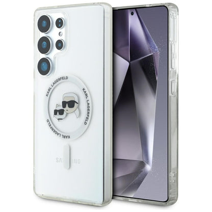 Калъф MagSafe за Samsung Galaxy S25 Ultra S938, Karl Lagerfeld, IML Metal Karl & Choupette's Heads, Бял