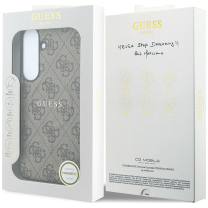 Калъф MagSafe за Samsung Galaxy S26 FE S741, Guess, 4G Embossed Ring Classic Logo, кафяво