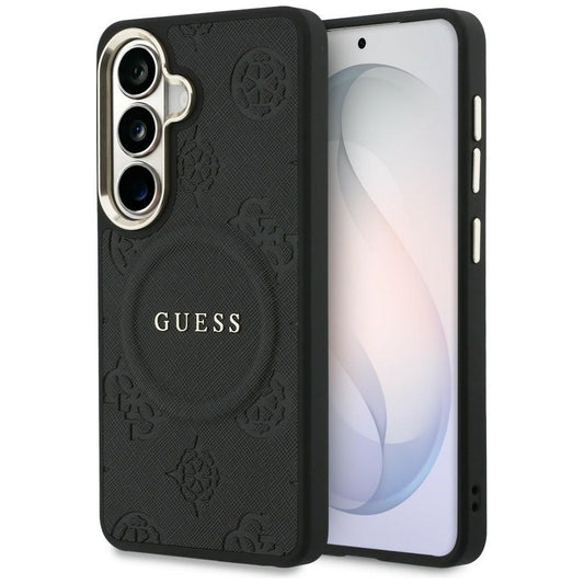 Калъф MagSafe за Samsung Galaxy S26 Plus S947, GUESS, Saffiano Peony Embossed Ring, Черен
