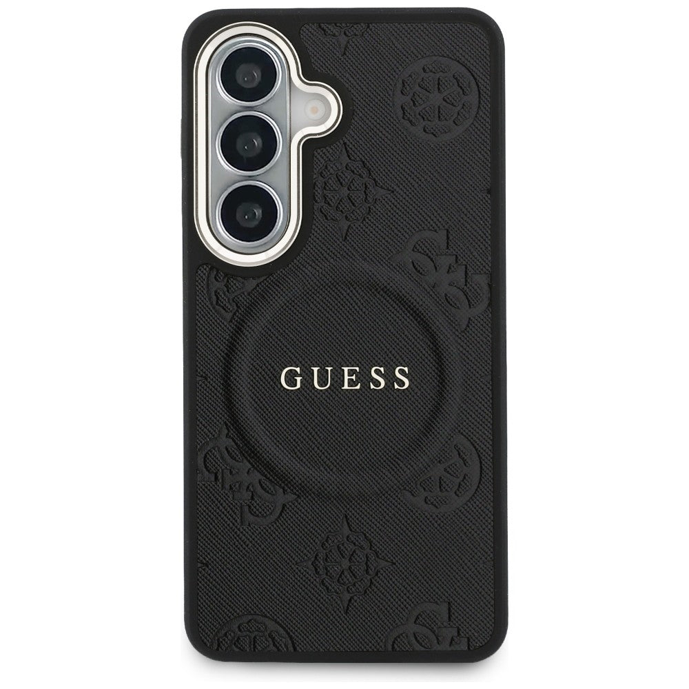 Калъф MagSafe за Samsung Galaxy S26 Plus S947, GUESS, Saffiano Peony Embossed Ring, Черен
