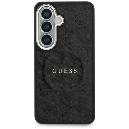 Калъф MagSafe за Samsung Galaxy S26 Plus S947, GUESS, Saffiano Peony Embossed Ring, Черен