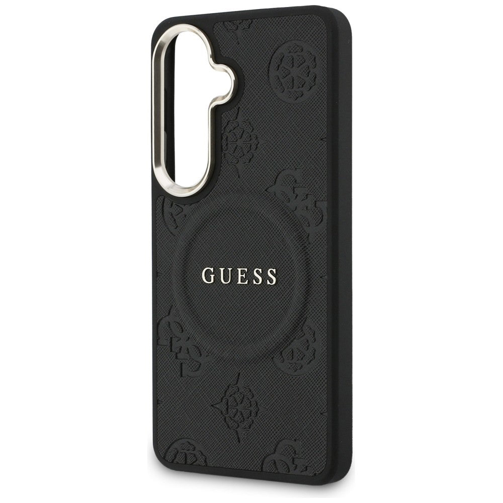 Калъф MagSafe за Samsung Galaxy S26 Plus S947, GUESS, Saffiano Peony Embossed Ring, Черен