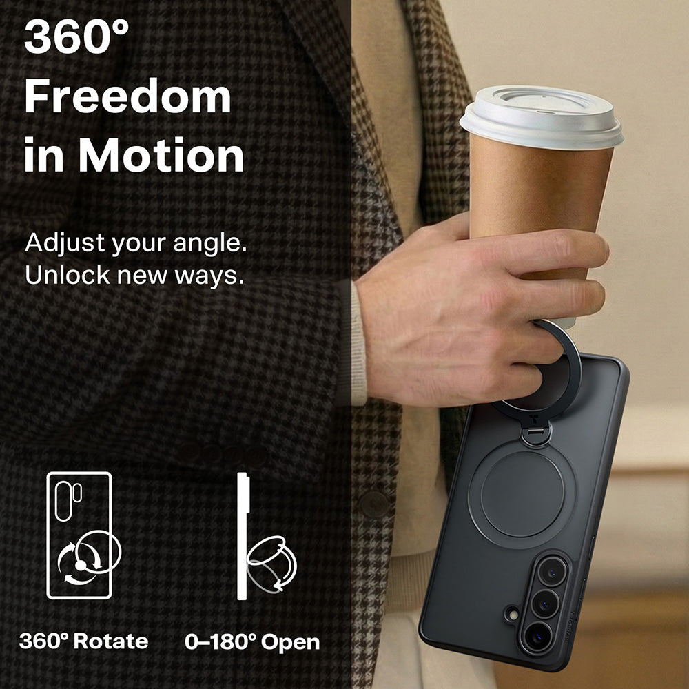 Калъф MagSafe за Samsung Galaxy S26 Plus, Torras, Ostand Spin, Черен