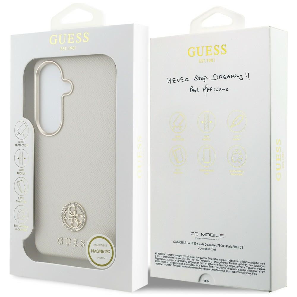 Калъф MagSafe за Samsung Galaxy S26 S942, Guess, Rhinestone Round Logo, Бежов