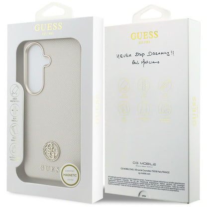 Калъф MagSafe за Samsung Galaxy S26 S942, Guess, Rhinestone Round Logo, Бежов