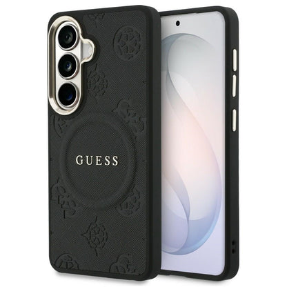Калъф MagSafe за Samsung Galaxy S26 S942, Guess, Saffiano Peony Embossed Ring, Черен