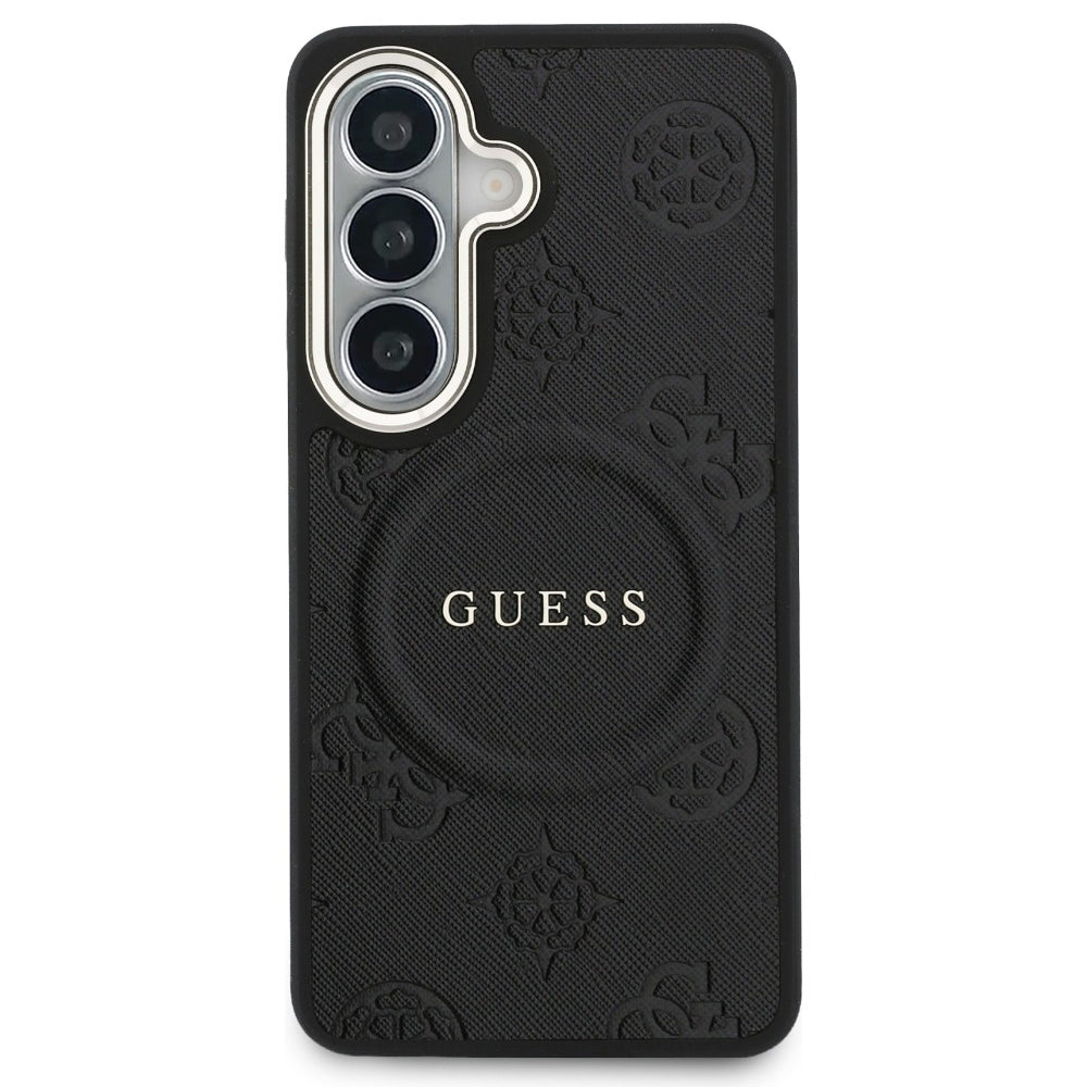Калъф MagSafe за Samsung Galaxy S26 S942, Guess, Saffiano Peony Embossed Ring, Черен