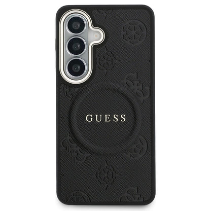 Калъф MagSafe за Samsung Galaxy S26 S942, Guess, Saffiano Peony Embossed Ring, Черен