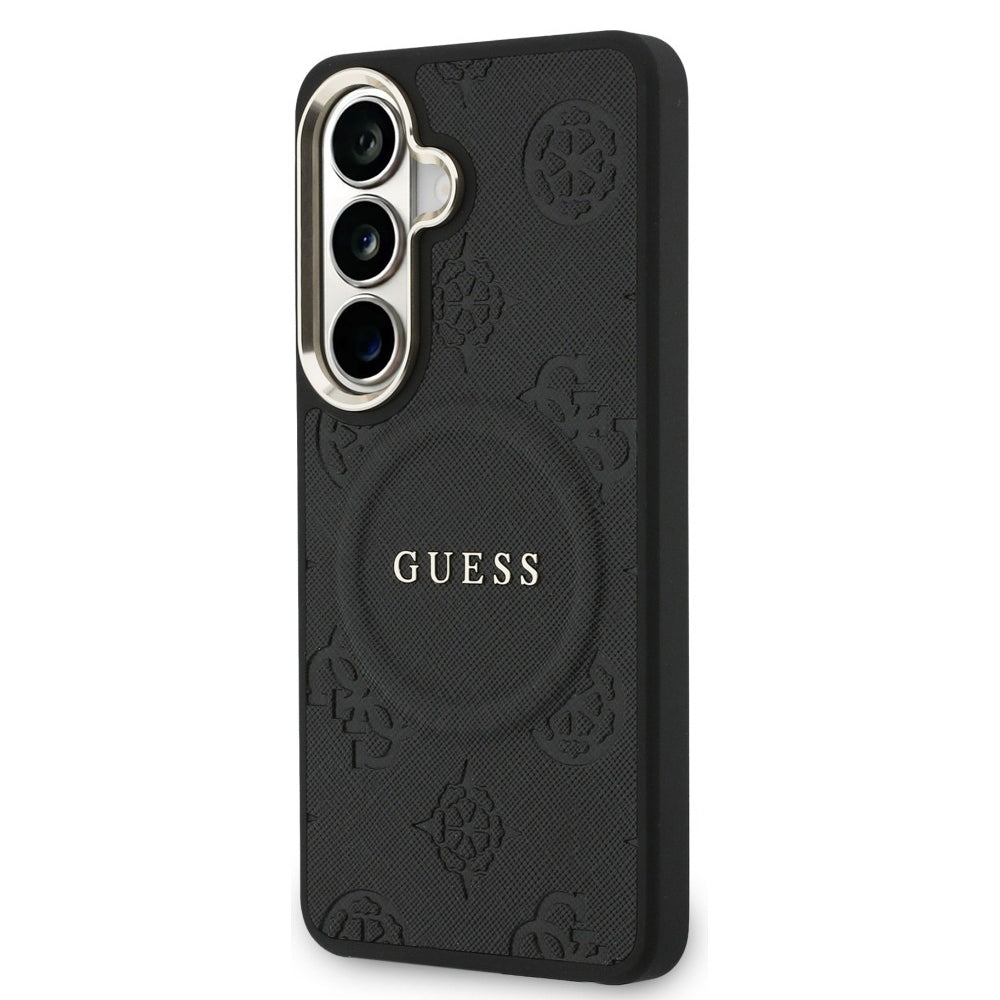 Калъф MagSafe за Samsung Galaxy S26 S942, Guess, Saffiano Peony Embossed Ring, Черен