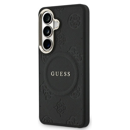 Калъф MagSafe за Samsung Galaxy S26 S942, Guess, Saffiano Peony Embossed Ring, Черен