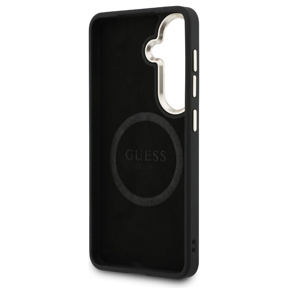 Калъф MagSafe за Samsung Galaxy S26 S942, Guess, Saffiano Peony Embossed Ring, Черен