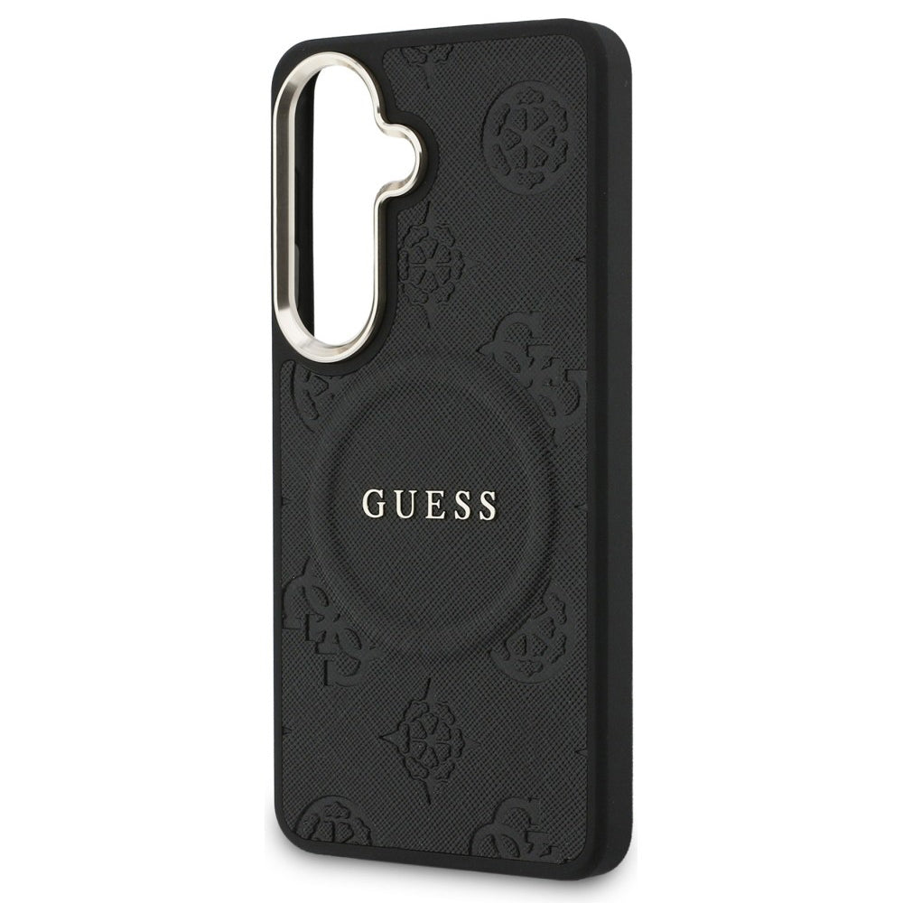 Калъф MagSafe за Samsung Galaxy S26 S942, Guess, Saffiano Peony Embossed Ring, Черен