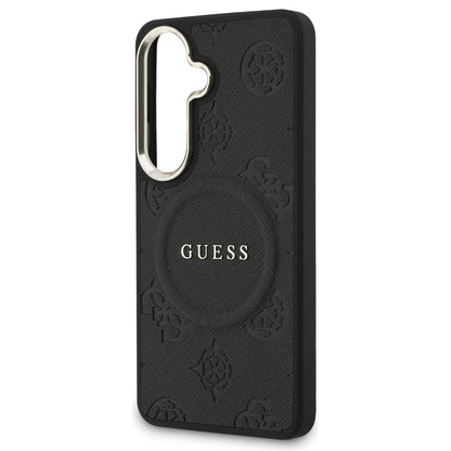 Калъф MagSafe за Samsung Galaxy S26 S942, Guess, Saffiano Peony Embossed Ring, Черен