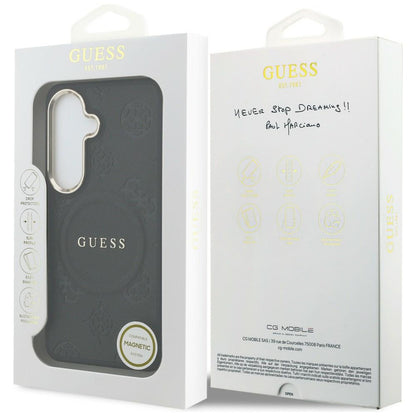 Калъф MagSafe за Samsung Galaxy S26 S942, Guess, Saffiano Peony Embossed Ring, Черен