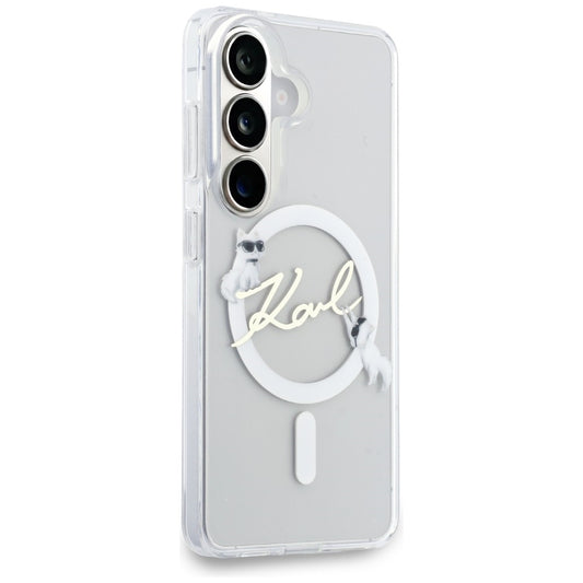 Калъф MagSafe за Samsung Galaxy S26 S942, Karl Lagerfeld, IML Choupette Karl Script Logo, Бял