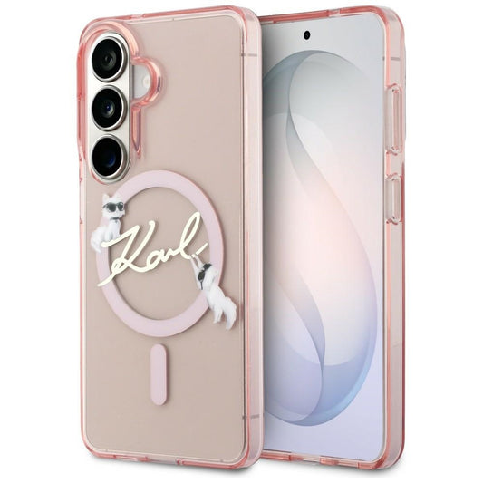 Калъф MagSafe за Samsung Galaxy S26 S942, Karl Lagerfeld, IML Choupette Karl Script Logo, Розов
