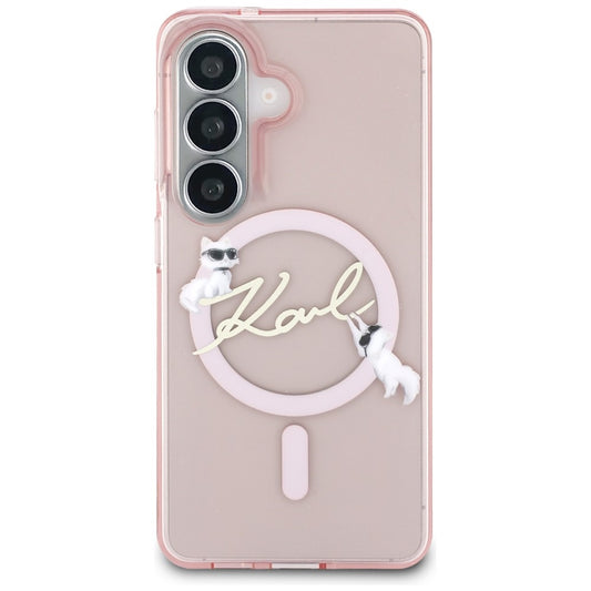 Калъф MagSafe за Samsung Galaxy S26 S942, Karl Lagerfeld, IML Choupette Karl Script Logo, Розов