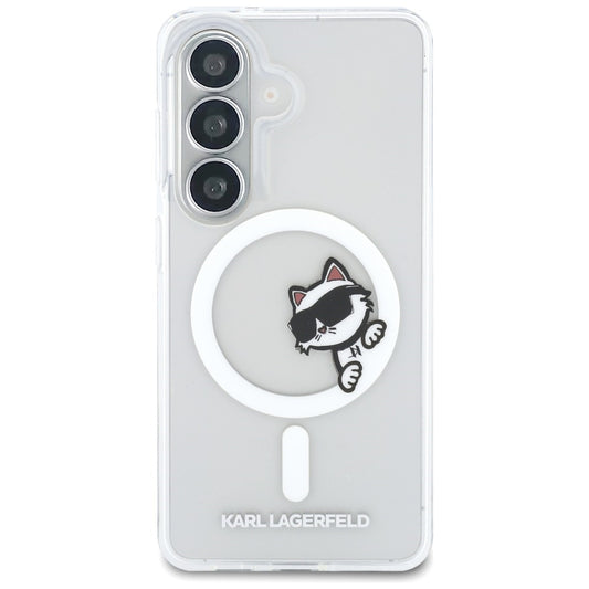 Калъф MagSafe за Samsung Galaxy S26 S942, Karl Lagerfeld, IML Choupette Peekaboo Logo, Бял