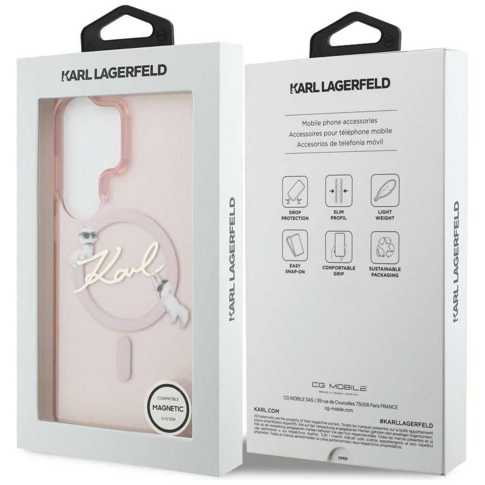 Калъф MagSafe за Samsung Galaxy S26 Ultra S948, Karl Lagerfeld, IML Choupette Karl Script Logo, Розов
