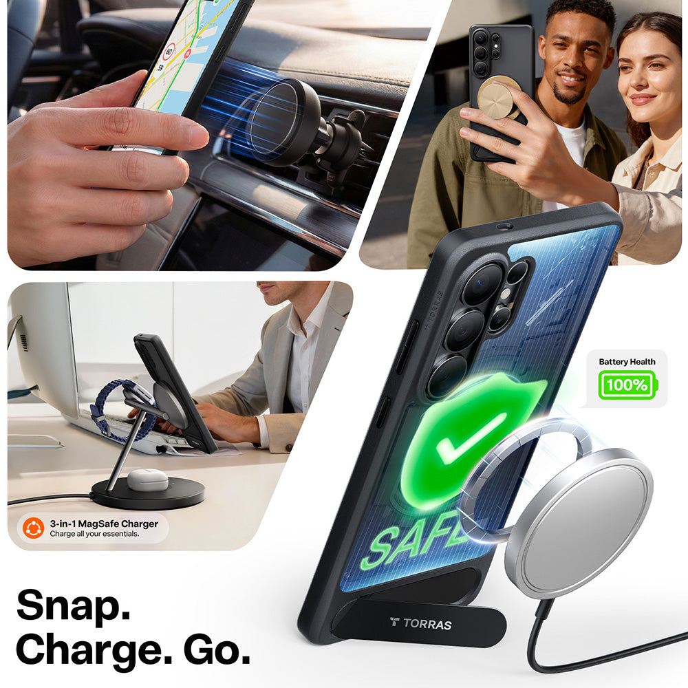 Калъф MagSafe за Samsung Galaxy S26 Ultra, Torras, Pstand, Черен