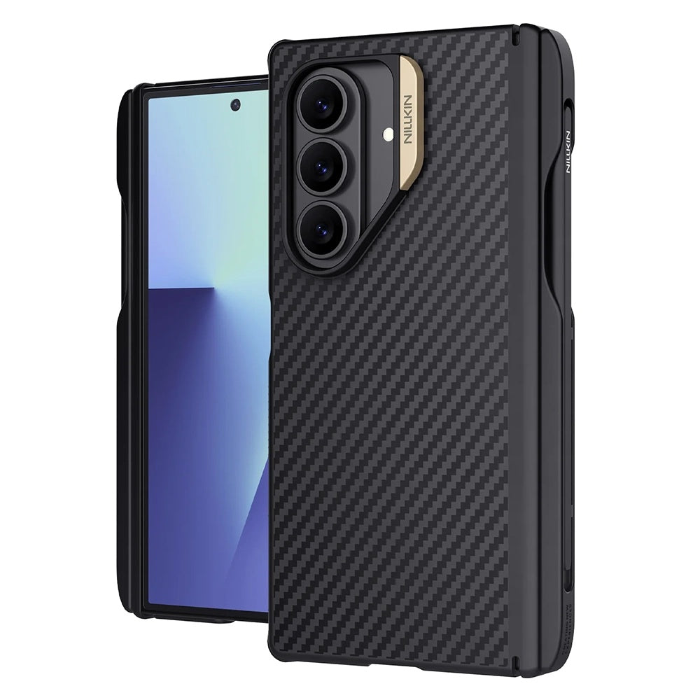 MagSafe Case for Samsung Galaxy Z Fold7 F966, Nillkin, Synthetic Fiber Pro with S-Pen Holder, Black Gold