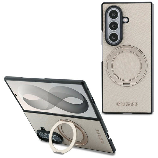 Калъф MagSafe за Samsung Galaxy Z Fold8 Ultra F976, Guess, Ring Stand Grained Classic Logo, Бежов