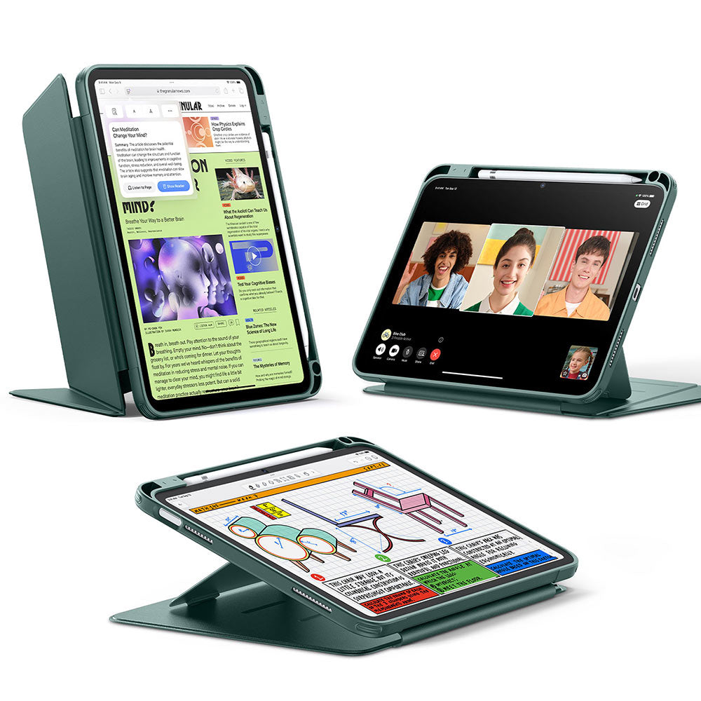 Калъф за Apple iPad (2025) / (2022), ESR, Flip Hybrid с държач за молив, Зелен
