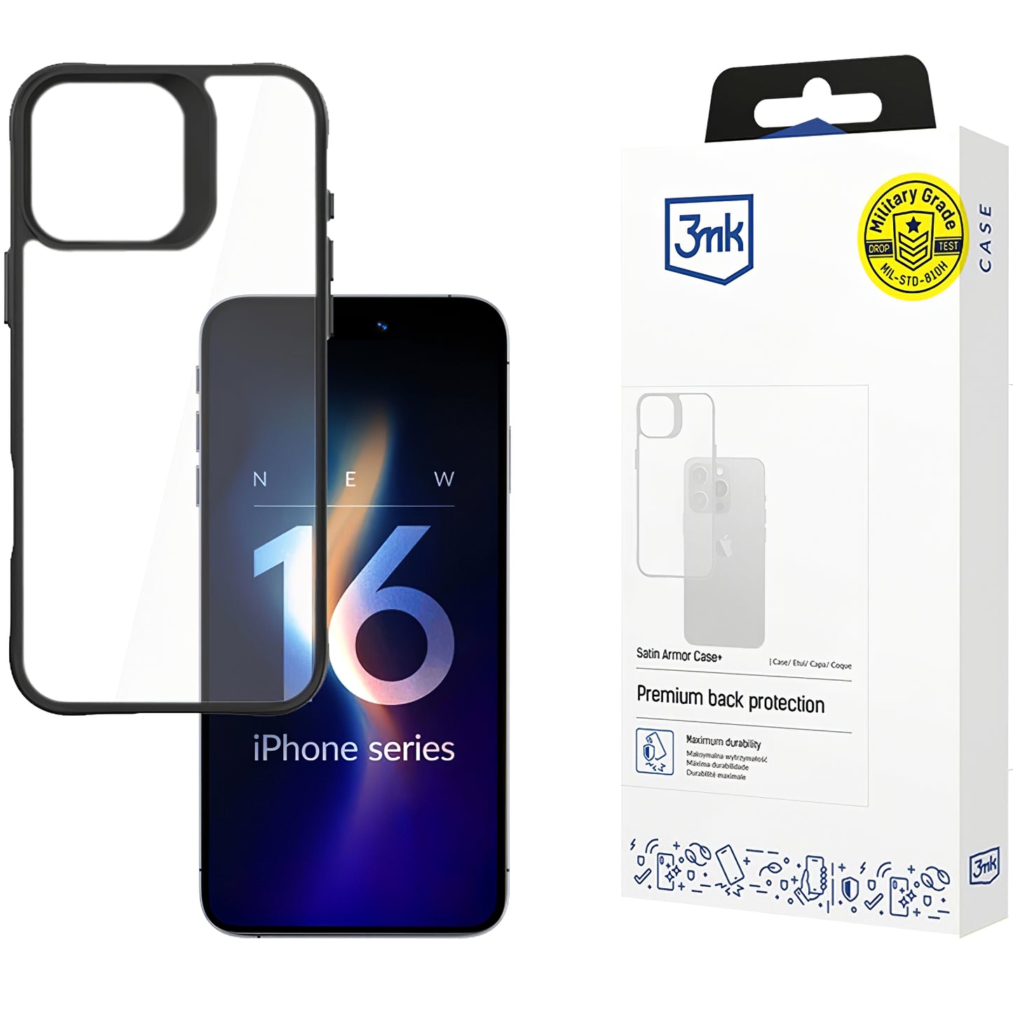 Калъф за Apple iPhone 16 Pro, 3MK, Satin Armour Case+, прозрачен 