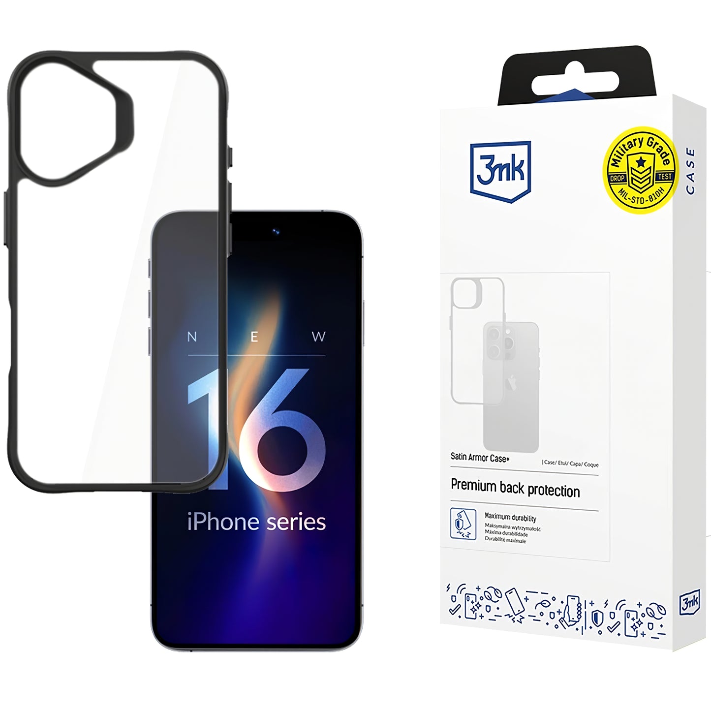 Калъф за Apple iPhone 16 Plus, 3MK, Satin Armor Case+, прозрачен 