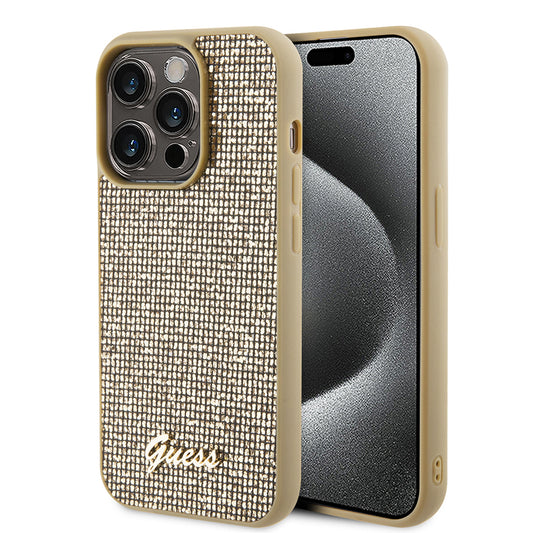 Калъф за Apple iPhone 15 Pro, Guess, PU Square Mirror Script Logo, Златист GUHCP15LPMSDGSD
