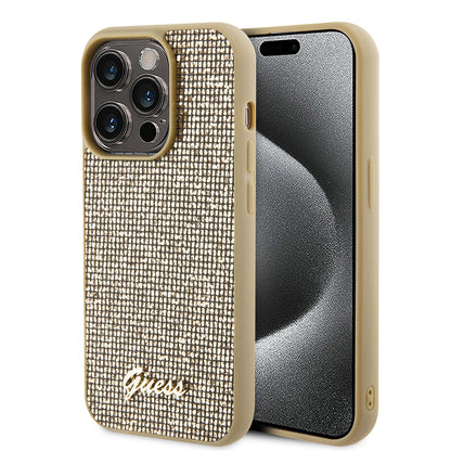 Калъф за Apple iPhone 15 Pro, Guess, PU Square Mirror Script Logo, Златист GUHCP15LPMSDGSD