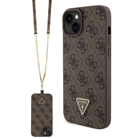 Калъф за Apple iPhone 15 Plus, Guess, Crossbody 4G Metal Logo, Кафяв, Реупакован