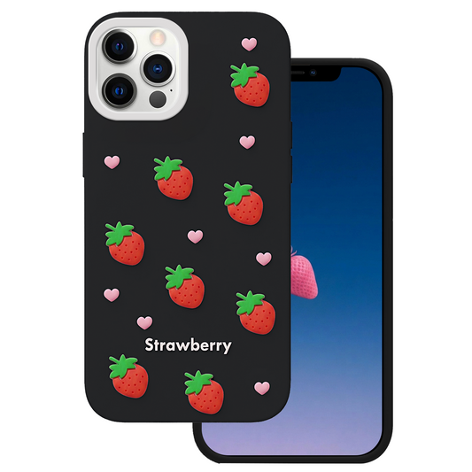 Калъф за Apple iPhone 16 Pro Max, OEM, Strawberry, Черен