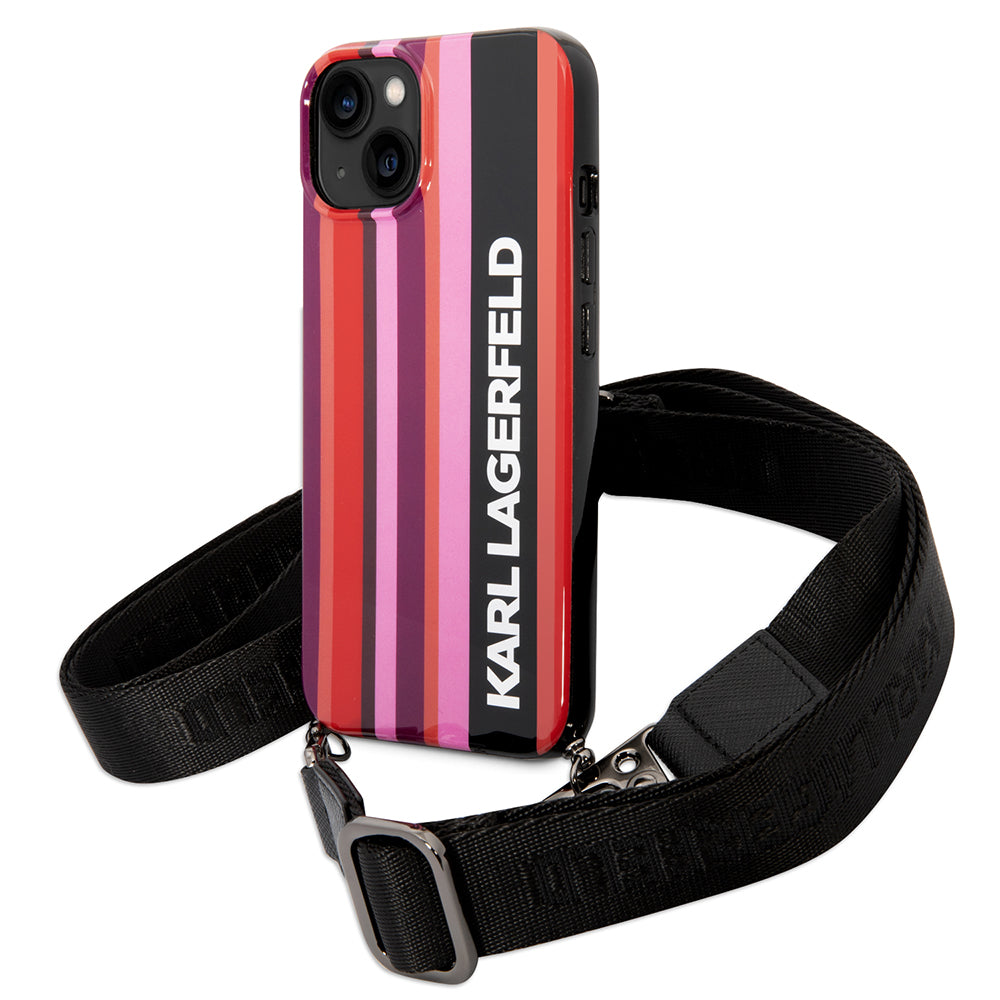 Калъф за Apple iPhone 14, Karl Lagerfeld, Color Stripes with Strap, Розов