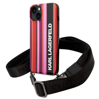 Калъф за Apple iPhone 14, Karl Lagerfeld, Color Stripes with Strap, Розов