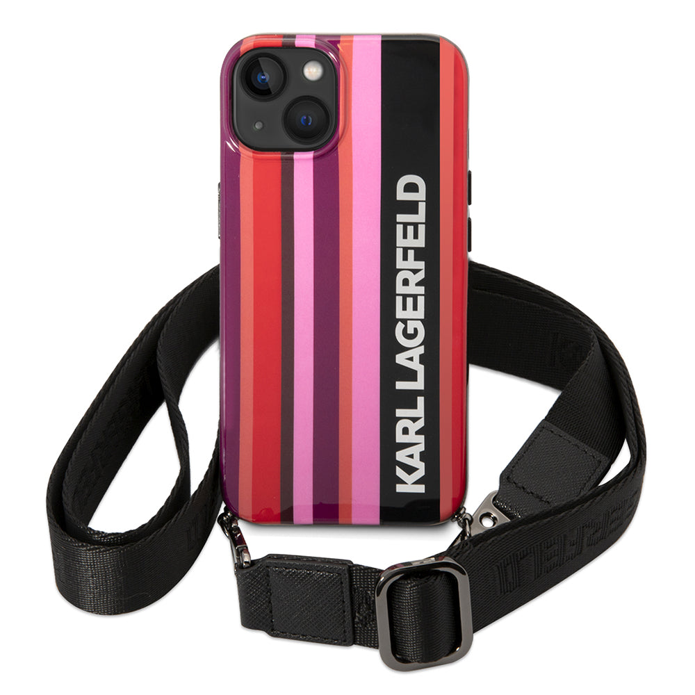 Калъф за Apple iPhone 14, Karl Lagerfeld, Color Stripes with Strap, Розов