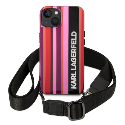 Калъф за Apple iPhone 14, Karl Lagerfeld, Color Stripes with Strap, Розов