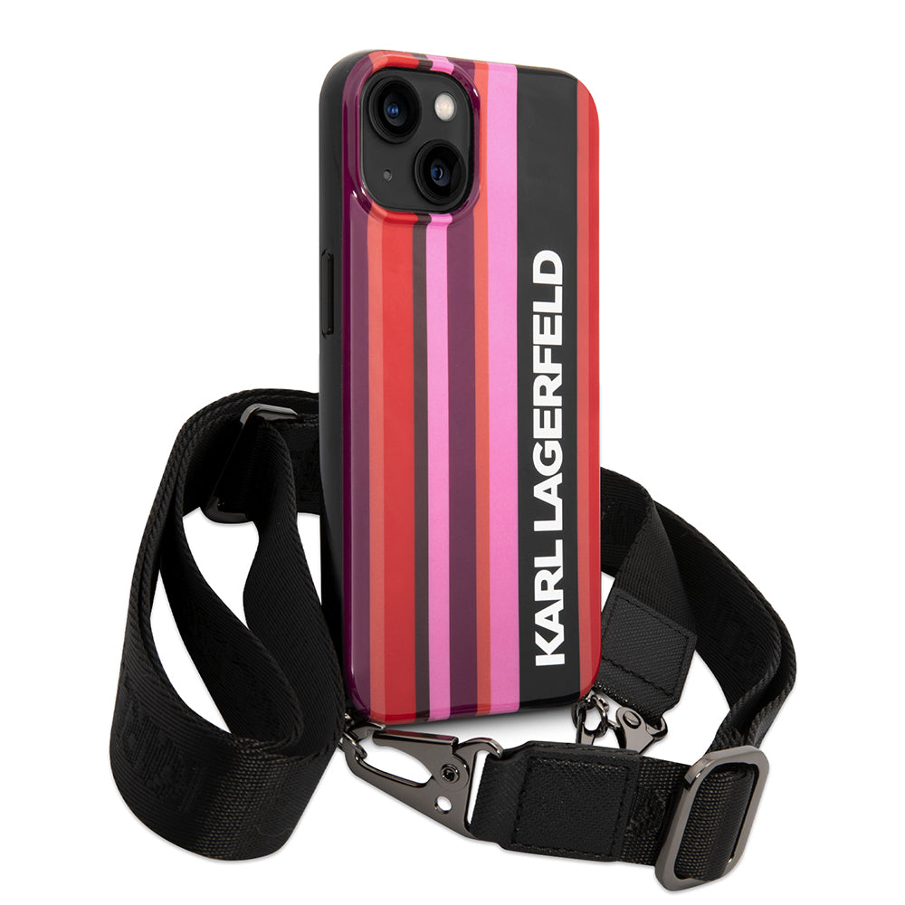 Калъф за Apple iPhone 14, Karl Lagerfeld, Color Stripes with Strap, Розов