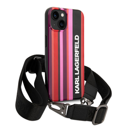 Калъф за Apple iPhone 14, Karl Lagerfeld, Color Stripes with Strap, Розов