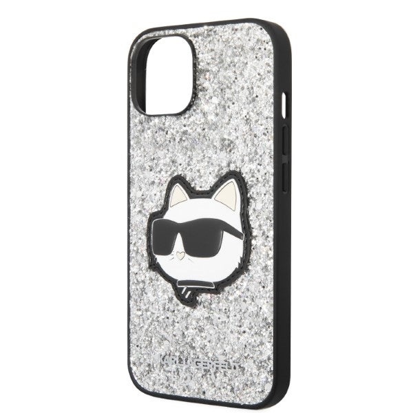 Калъф за Apple iPhone 14, Karl Lagerfeld, Glitter Choupette Patch, Сребрист