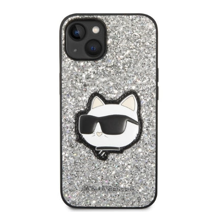 Калъф за Apple iPhone 14, Karl Lagerfeld, Glitter Choupette Patch, Сребрист