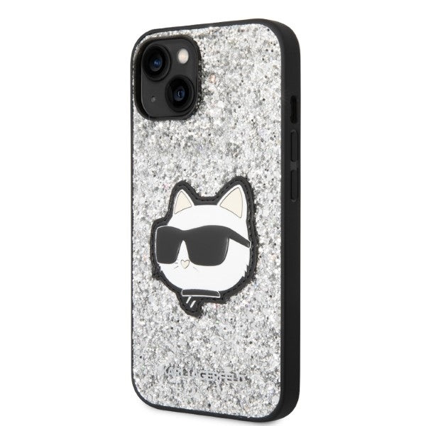 Калъф за Apple iPhone 14, Karl Lagerfeld, Glitter Choupette Patch, Сребрист
