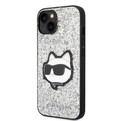 Калъф за Apple iPhone 14, Karl Lagerfeld, Glitter Choupette Patch, Сребрист